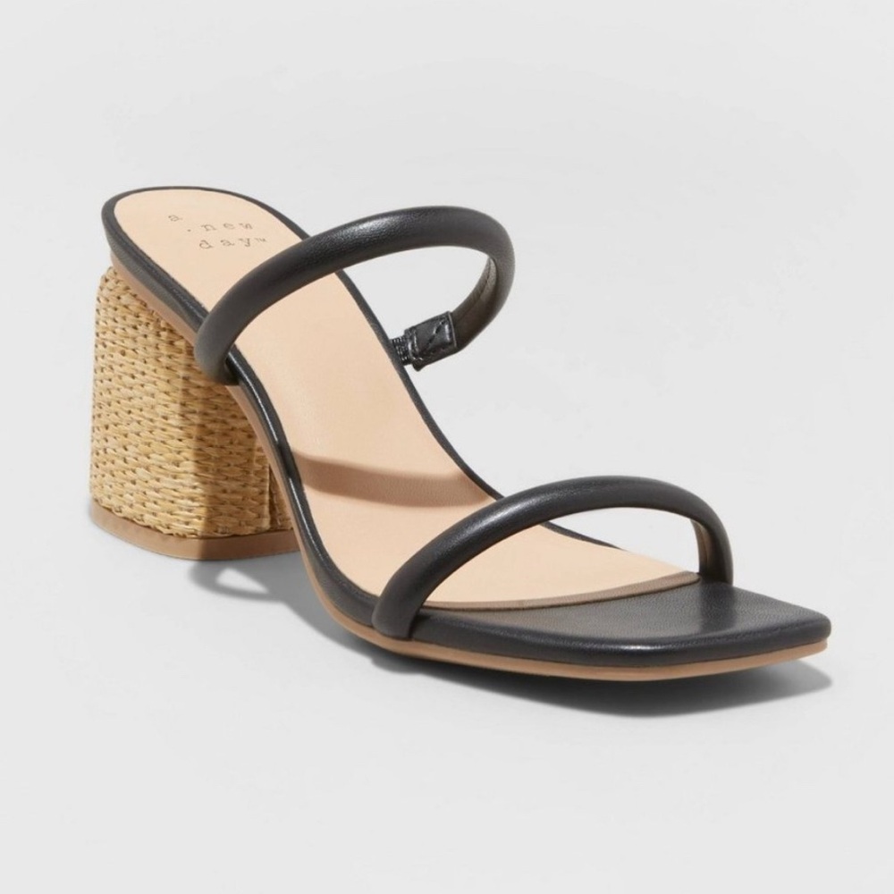 NWT A New Day Women’s Black Strappy Heels with Brown Basket Heels